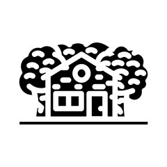 forest retreat cabin wooden glyph icon vector illustration