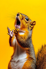 A squirrel with its mouth open and its mouth wide open, yawning