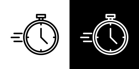 Time fast icon stroke vector icon simple black style, illustration.