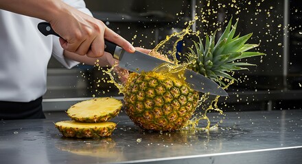  Hand Slicing Fresh Pineapple with a Knife on a Kitchen Counter variation 6