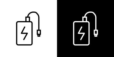 Power bank icon stroke vector icon simple black style, illustration.