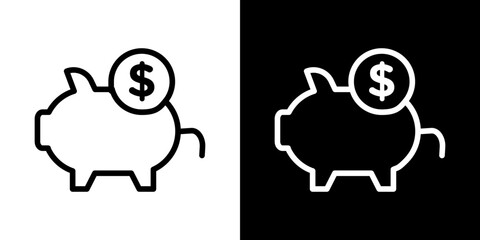 Piggy bank icon stroke vector icon simple black style, illustration.