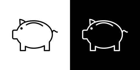 Piggy bank icon stroke vector icon simple black style, illustration.