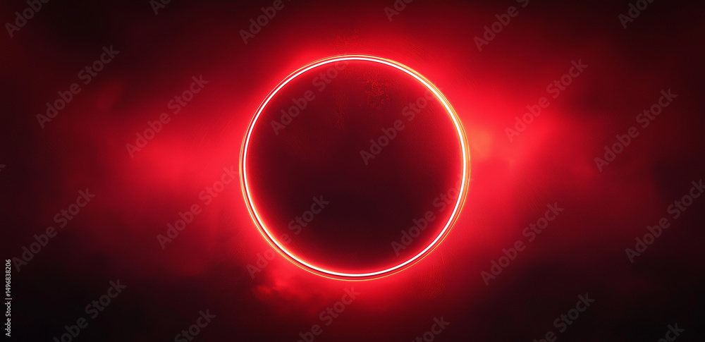 Poster this image shows a red neon ring floating over a desolate mountain landscape, creating an atmosphere