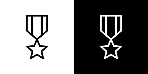Military medal icon stroke vector icon simple black style, illustration.
