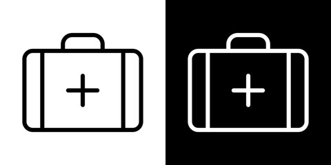 Medical aid kit icon stroke vector icon simple black style, illustration.