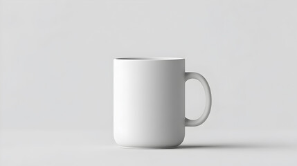 Fototapeta premium A simple and clean white mug set against a minimalist backdrop. The mug's smooth surface offers ample space for potential branding or designs.