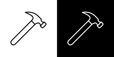Hammer icon stroke vector icon simple black style, illustration.