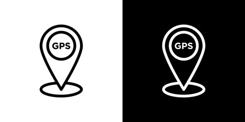 Gps icon stroke vector icon simple black style, illustration.