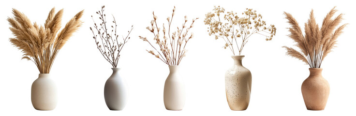 PNG Elegant dried floral vase arrangement, element set on transparent background