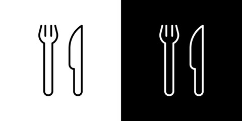 Fork and Knife icon stroke vector icon simple black style, illustration.