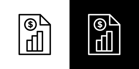 Financial report icon stroke vector icon simple black style, illustration.