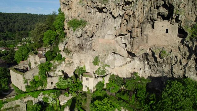 Cotignac, France and its beautiful troglodyte houses during Springtime