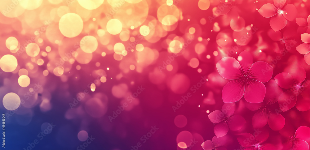 Poster this image shows a bright red flower with a soft gradient background and sparkling bokeh, full of dr