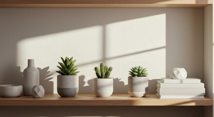 Sunny Shelfie Succulents with Books  Light Play.