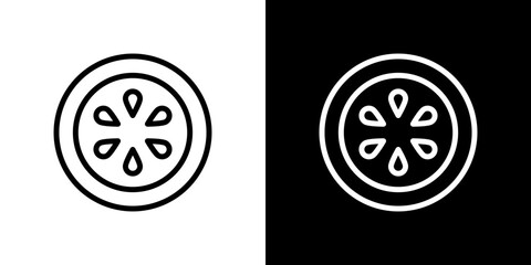 Cucumber slice icon stroke vector icon simple black style, illustration.