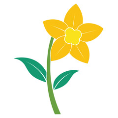 Vibrant Yellow Flower Illustration with Green Stem and Leaves
