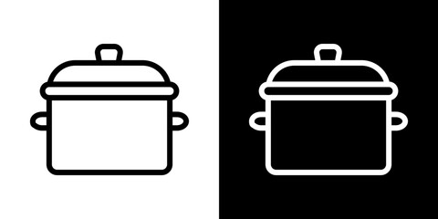Cooking pot icon stroke vector icon simple black style, illustration.