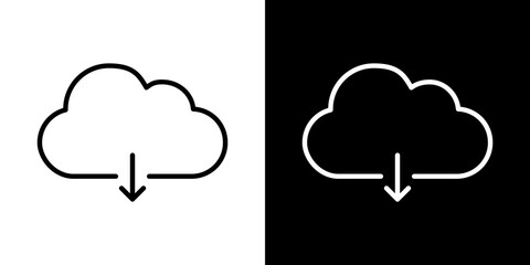 Cloud download icon stroke vector icon simple black style, illustration.