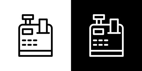 Cash register icon stroke vector icon simple black style, illustration.