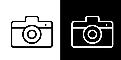 Camera icon stroke vector icon simple black style, illustration.