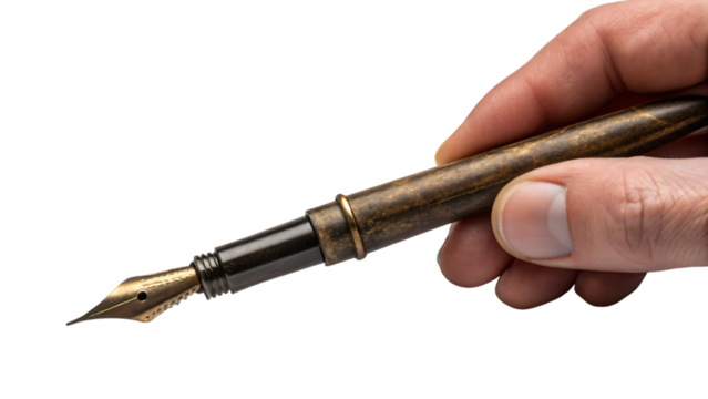 hand with fountain pen isolated