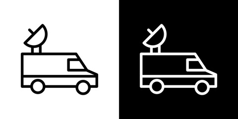 Broadcast van icon stroke vector icon simple black style, illustration.