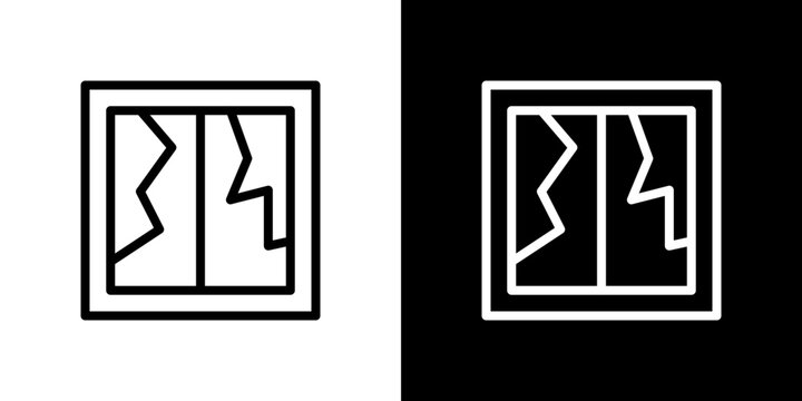 Broken window icon stroke vector icon simple black style, illustration.