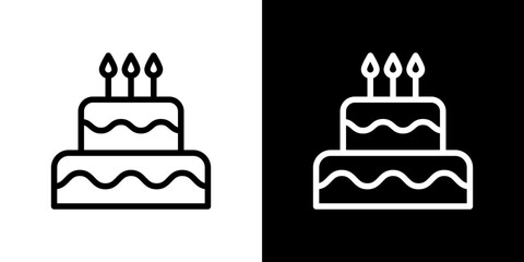 Birthday cake icon stroke vector icon simple black style, illustration.