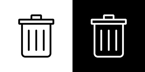 Bin icon stroke vector icon simple black style, illustration.