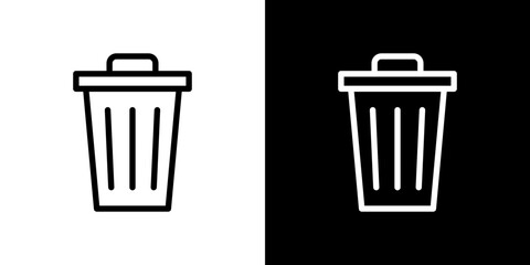 Bin icon stroke vector icon simple black style, illustration.