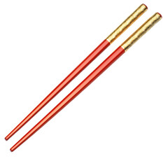[Transparent Background PNG]Pair of Red Chopsticks with Gold Trim