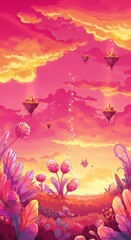 Pink Sky Worlds with Floating Islands
