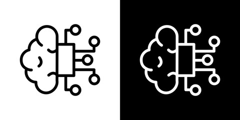 AI brain icon stroke vector icon simple black style, illustration.