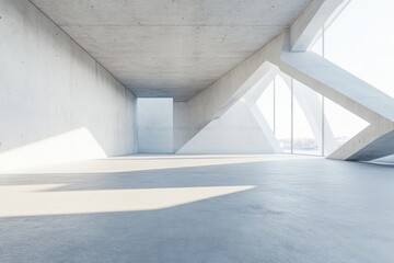 Obraz premium Light-filled, modern concrete interior space with angular, triangular features