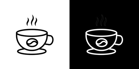 coffee cup icon stroke vector icon simple black style, illustration.
