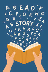 Open Book, Flying Letters, Story Time - Flat design