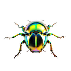 Naklejka premium Iridescent beetle with a metallic sheen on a black background close up view