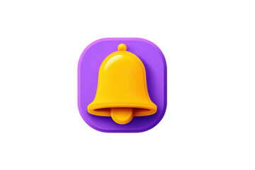 Bright yellow bell icon on a purple background, perfect for notifications and alerts, Isolated on transparent Background
