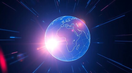 Obraz premium Illuminated Earth from Space with Radiant Blue Glow and Detailed Continental Outlines