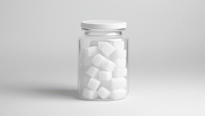 Clear glass jar filled with white sugar cubes