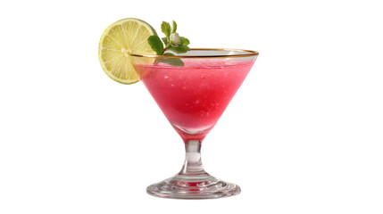 [Transparent Background PNG]Pink Cocktail with Lime and Mint Garnish