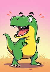 Obraz premium Smiling Cartoon Dinosaur with Yellow Belly