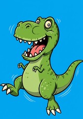 Fototapeta premium Jumping Green Cartoon Dinosaur