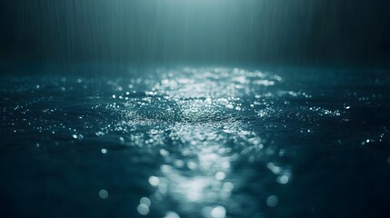 Rainy Night Abstract Background Dark Teal Water Surface Rain Drops