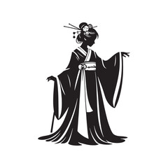 Graceful Hanfu Dress Vector Silhouette – Ancient Chinese Traditional Attire, Flowing Robes, Elegant Patterns, Cultural Heritage, and Timeless Beauty in Minimalist Art.
