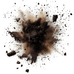 Abstract Dark Brown Powder Explosion on White Background