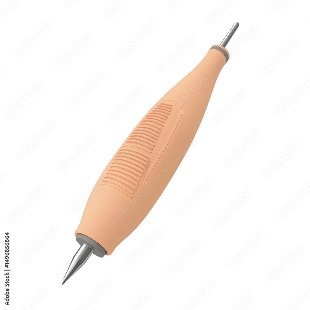 Poster clay-style 3d render of a rotary engraving tool, soft pastel color palette, single object only, simplified shape, minimal detail, cute cartoon-like proportions, dremel tool for crafting and hobby