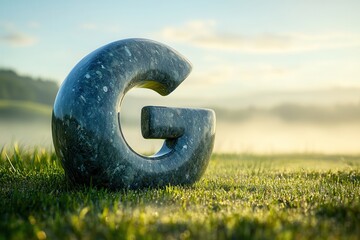 Giant natural letter G sculptures in forest landscape AI generated