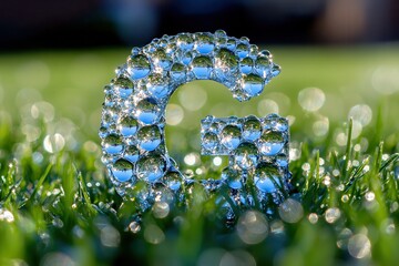 Glossy dew-covered letter G in sparkling grass AI generated